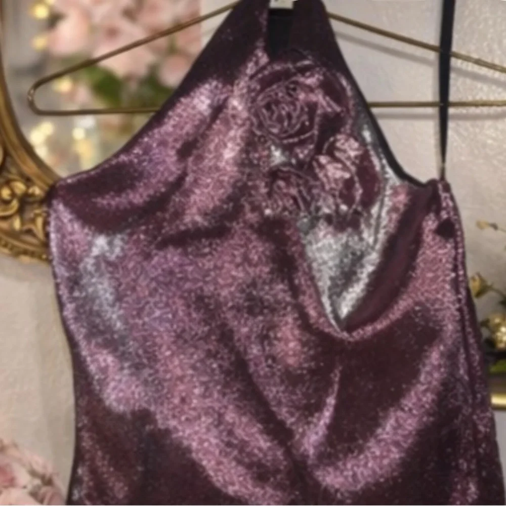 AREA Crystal Embellished Metallic Pink Halter Top ✨ Worn Once